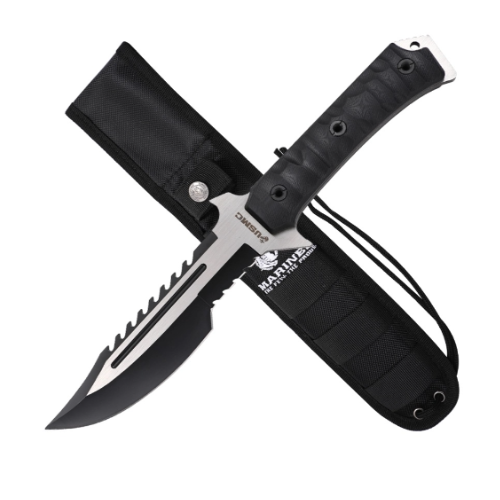 13 Inch USMC Marines Fixed Blade hunting Bowie Knife | Black Handle