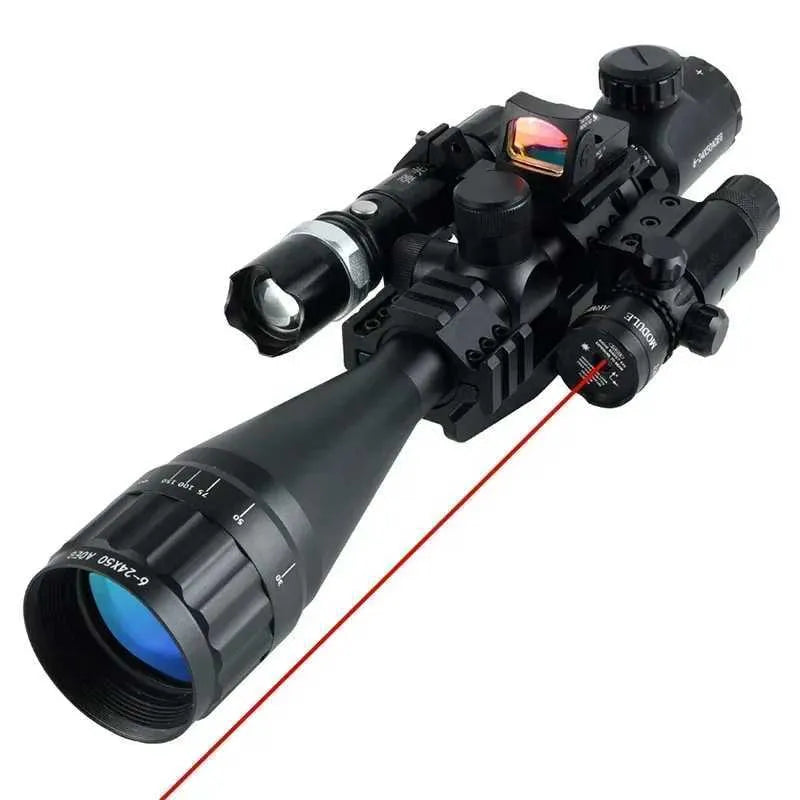 Tactical 6-24x50 AOEG Rifle Scope with Red & Green Dot Laser
