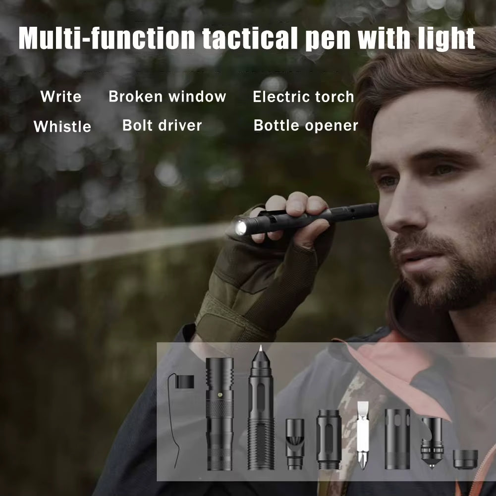 Multifunctional Ballpoint Pen with 100LM Flashlight Tactical Self-Defense Pen Fragile Window Breaker EDC Outdoor Survival Tool