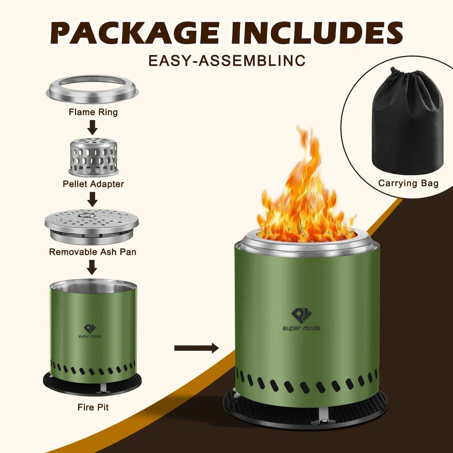 Durable Green Stainless Steel Tabletop Fire Pit with Smoke-Free Flame Effect