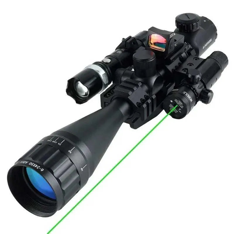 Tactical 6-24x50 AOEG Rifle Scope with Red & Green Dot Laser