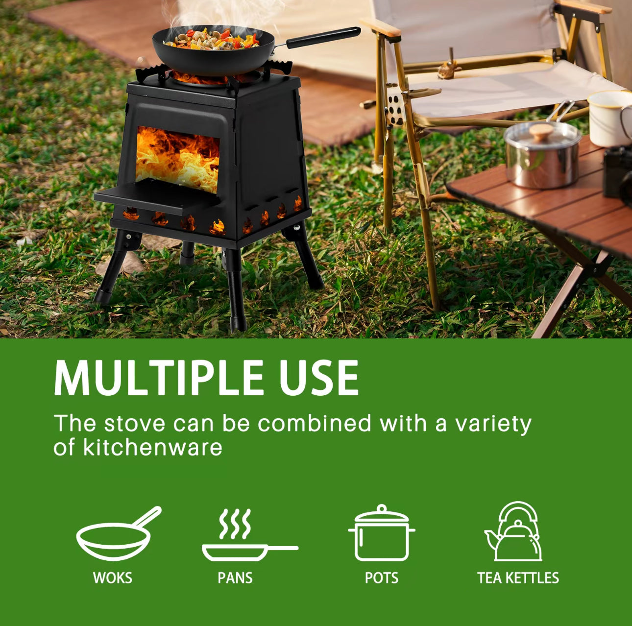 Foldable Outdoor Wood Heater with Firebox Burner