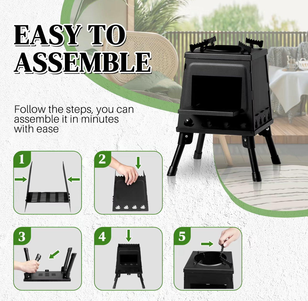 Foldable Outdoor Wood Heater with Firebox Burner