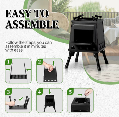 Foldable Outdoor Wood Heater with Firebox Burner