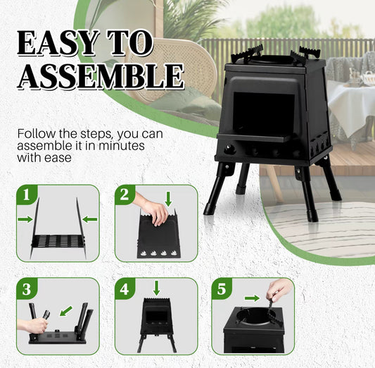 Foldable Outdoor Wood Heater with Firebox Burner