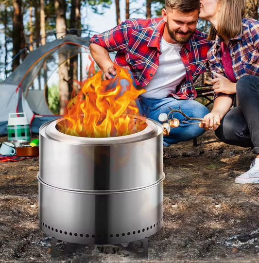 19" Smokeless Fire Pit with Stand – Stainless Steel Wood Burning Outdoor Fireplace for Backyard & Patio