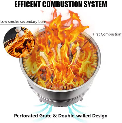 19" Smokeless Fire Pit with Stand – Stainless Steel Wood Burning Outdoor Fireplace for Backyard & Patio