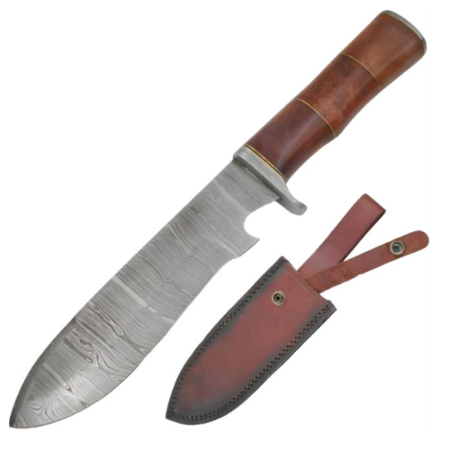 12.50 Inch Damascus Steel Survival Knife | Bone and Wood Handle