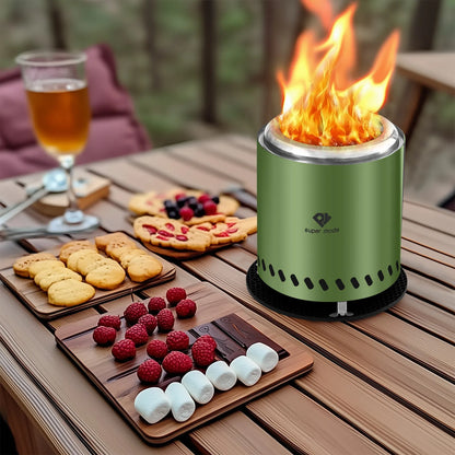 Durable Green Stainless Steel Tabletop Fire Pit with Smoke-Free Flame Effect