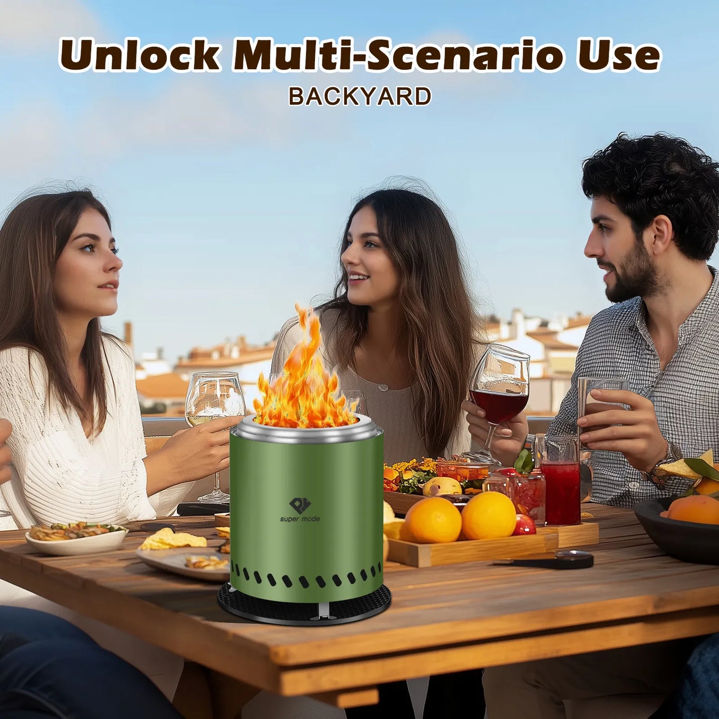 Durable Green Stainless Steel Tabletop Fire Pit with Smoke-Free Flame Effect