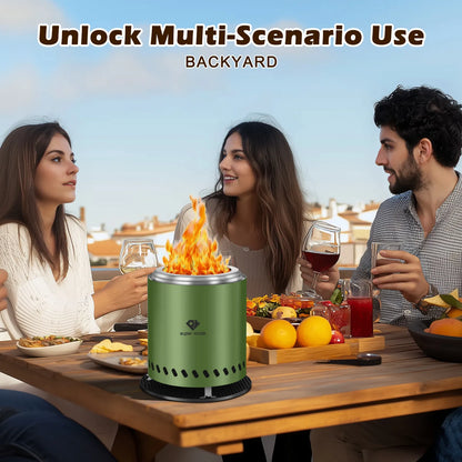 Durable Green Stainless Steel Tabletop Fire Pit with Smoke-Free Flame Effect
