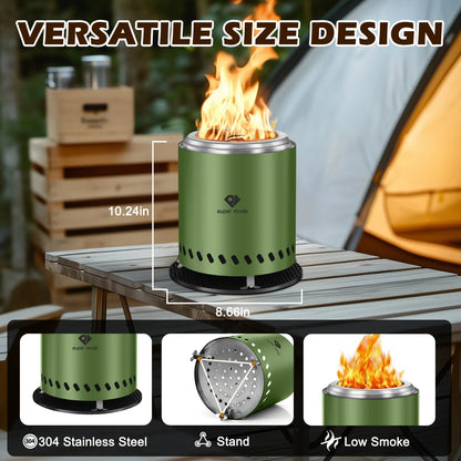 Durable Green Stainless Steel Tabletop Fire Pit with Smoke-Free Flame Effect