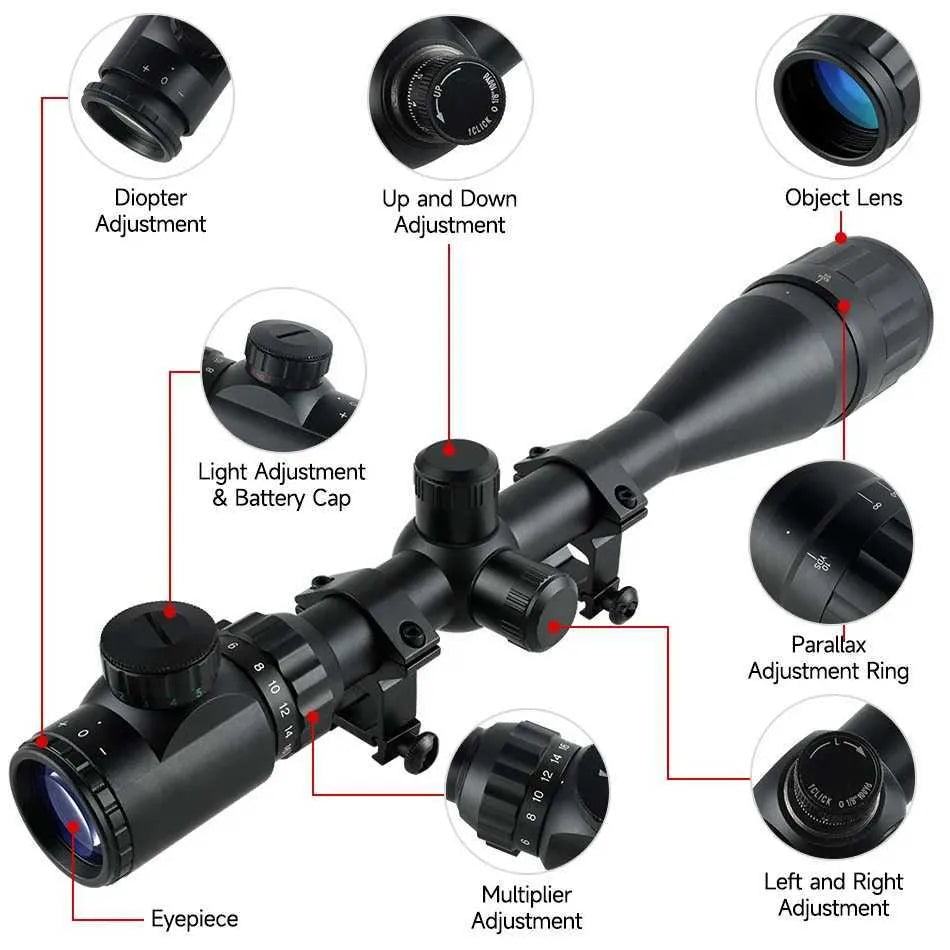 Tactical 6-24x50 AOEG Rifle Scope with Red & Green Dot Laser