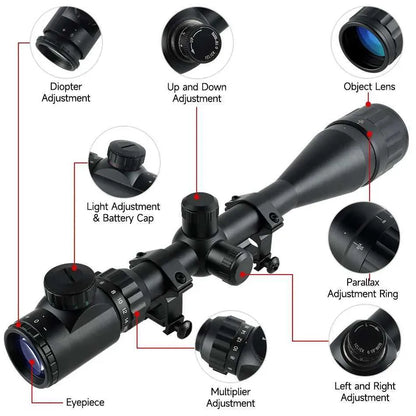 Tactical 6-24x50 AOEG Rifle Scope with Red & Green Dot Laser